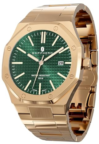 SAPPHERO Reloj Hombre Acero Inoxidable 50M Impermeable Octagonal Analógico Japonés de Cuarzo Clásico Lujo Negocios Casual Moda Relojes para Hombre Elegante Regalo