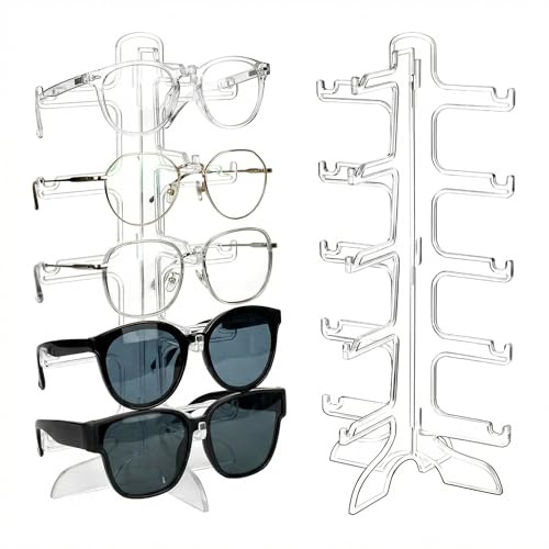 QWORK® Paquete de 2 Soportes Transparentes para Gafas, Almacenamiento de Gafas para 5 Pares de Gafas de Sol