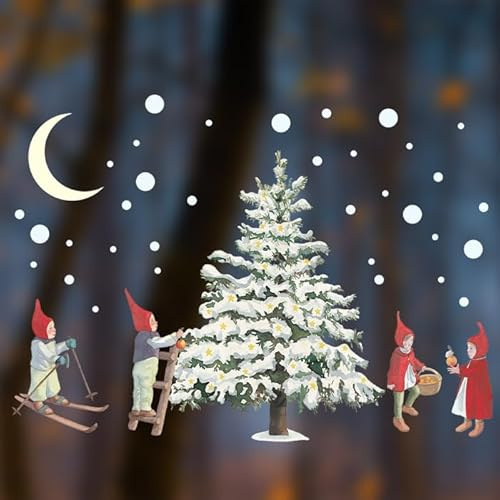 TinyFoxes Fensterbild Weihnachtswichtel - Dekoration für das Fenster im Kinderzimmer - statisch haftend und wiederverwendbar - handgezeichnete Aquarelle - von Kristin Franke