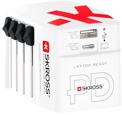 Skross World USB Charger A/ C 65PD mit USB-C Kabel, Weltweit