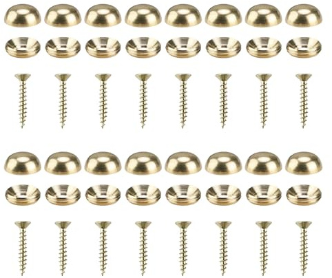 FINELYCR Brass Decorative Screws with Caps, 16 Pcs Self Tapping Screws with Brass Caps, Corrosion Resistant, for Decorative Mirrors, Wardrobe Furniture & More