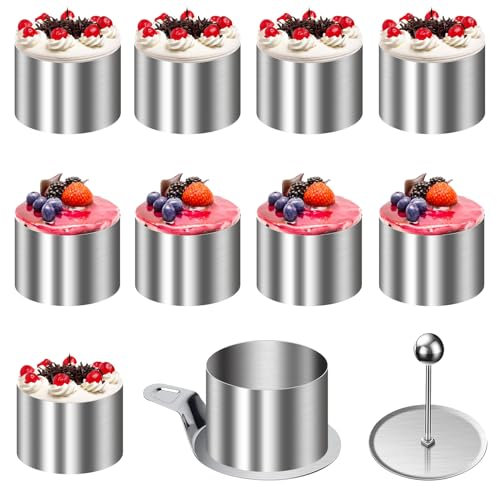 Forhandy Lot de 10 anneaux à dessert et anneaux alimentaires, Ø 8 cm, ronds, en acier inoxydable, avec cric et pilon, petits anneaux de dressage pour bricolage, dessert, mousse, gâteau, boule de riz