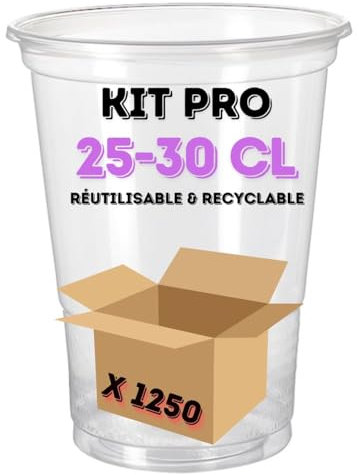 Gobelet Plastique Réutilisable | Pack Professionnel 1250 Gobelets | Transparent | Usage Boissons Froides | Lave Vaisselle Ok | Associations - Evènements (concerts - foires - sports) (Demi (25-30 cl))