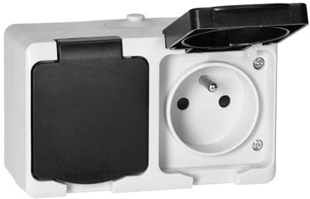 MIRATIC Prise Electrique Murale 2 x 2P T Prise Exterieure Etanche Anti-Poussière Double Prise en Saillie Étanchéité IP54 Multiprise Exterieur Etanche 16A Idéale Petits Espaces (prise double)