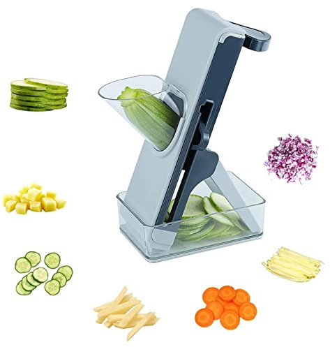 CVNIMV Safe Slice Mandoline, for Potatoes,Vegetable,Meat,Onions Slicer with Hand, Slicer Vegetable Cutter with Container, Thickness Adjuster Multi Blades