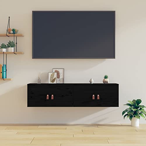 qohoio Wandschränke 2 STK. Wandschrank HäNgeschrank Bad Wandschrank HäNgend AufbewahrungsschräNke Schwarz 60x30x30 cm Massivholz Kiefer