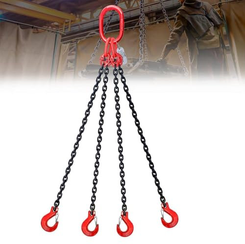 Generisch Hebekette 4-Strang Kettengehänge 300cm 4T Krankette, Forstkette Rückekette Anschlagketten mit Ø6mm Chokerkette Gabelkopfhaken Motorhebekette Hohe Festigkeit Krangehänge,4t,300CM