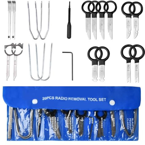 20 Pz Herramientas de Desmontaje de Audio Automóviles, Kit de Herramientas de Extracción de Radio Automóvil, Herramientas de Eliminación de Radio de Coche, Llaves de Extracción de Estéreo para Coche