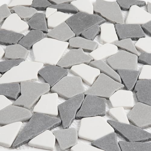 Adolif Kieselsteinfliese für Duschboden, grauer geometrischer Kieselstein-Mosaikrückwand für Küche, Badezimmer, Wand- und Bodenfliese und Außenbereiche, 5 Blatt