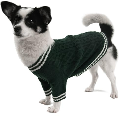 LiebeDD Hundepullover - Warm Dackel Pullover Hund mit Beinen, Elegant College Hundepulli V-Ausschnitt Hunde Pullis Strick Hundepullover für Kleine Mittelgroße Grosse Hunde Dog Sweater (Grün S)