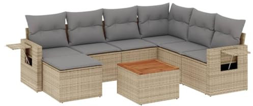 HETFTJN Küchensofa Lounge Sofa Outdoor Garden Sofas Mini Lounge - 8-TLG. Garten-Sofagarnitur mit Kissen Beige Poly Rattan für Garten Terrasse Speisesaal Balkon
