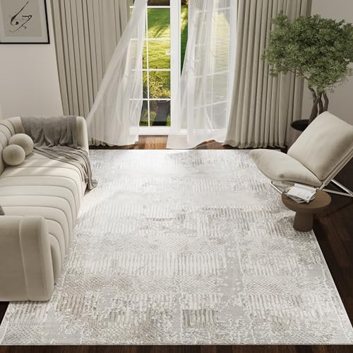 TAPISO Trend Teppich Shortflor - Moderner Wohnzimmerteppich Hohe Qualität - Eleganter Grau Beige Streifen Blurred - Easy-Care - OEKO-TEX 120 x 170 cm