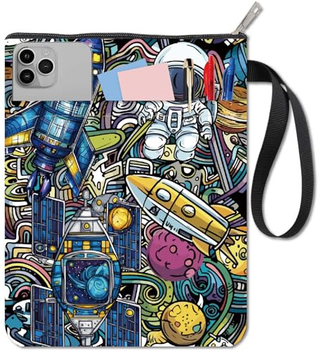 craspire Space Book Sleeve Waschbarer Buchumschlag Aus Stoff Mit Reißverschluss Fronttasche 11 x 8.7 Zoll Buchschutztasche Für Belesene Leser Bibliothekare Bücherwürmer Bibliophile Hardcover