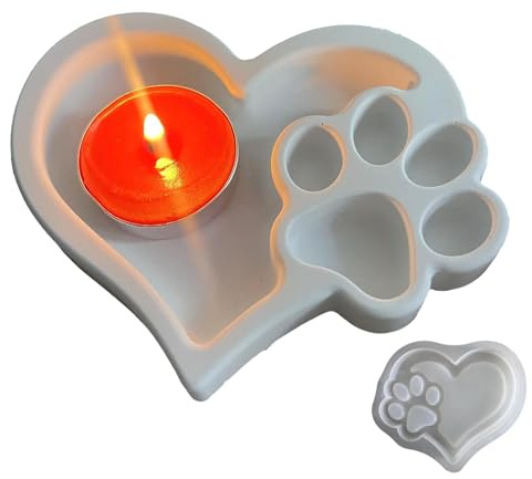 Qiwieod Pfotenabdruck Silikonform, Epoxidharz-Form, Kunstharz-Schmuckformen, Schmuckformen Herzpfotenabdruck, Hund Pfote Stil Schlüsselanhänger Epoxidharz Form, Hundemarke Silikonform