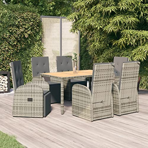 IKAYAA Gartenmöbel Set 6 Verstellbare Hochlehner Stühlen mit Tisch Garten sitzgruppe 6 Personen Sitzgruppe Outdoor wetterfest Rattan Sitzgruppe 6 personen-Grau-7-tlg