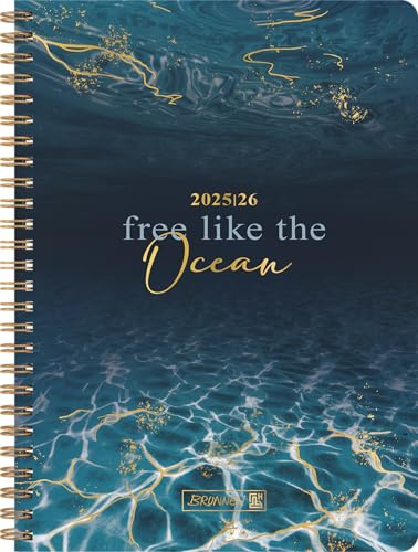 BRUNNEN Schülerkalender Style (2025/2026) Ocean, 2 Seiten = 1 Woche, A5, 160 Seiten, PP-Umschlag, blau