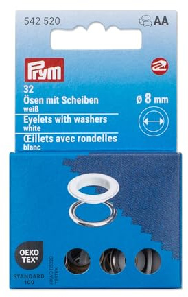 Prym 542520 Ösen mit Scheiben, 8 mm, weiß/silberfarbig, kompatibel mit dem Vario Creative Tool