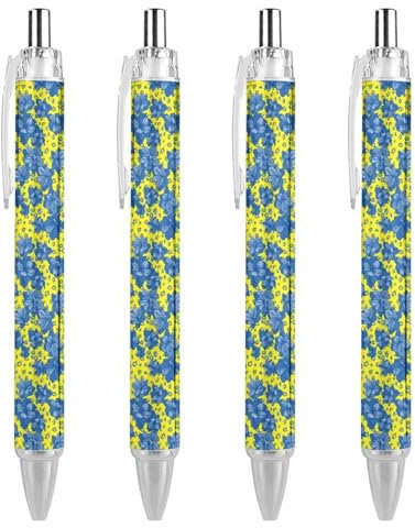 FJQWKLF Blue Hydrangea Pattern Black Ballpoint Pen for Men Women Retractable Pens 0.5mm Ballpoint for Smooth Writing 4 PCS