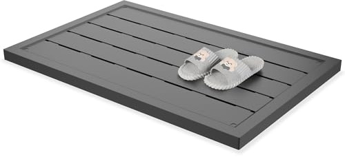 LZQ Plastgolvelement för soldusch, trädgårdsdusch, golvplatta, soldusch, antracit premium golvdusch, halkskydd för campingdusch, pooldusch, utomhusdusch, 100 × 65 × 4 cm
