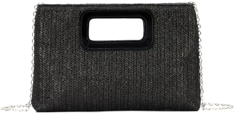 BWBIKE Damen Raffia Top Handle Bag - Elegante Stroh Clutch mit Kette, Sommer Strand Abendtasche, Boho Envelope Handtasche für Reisen & Partys