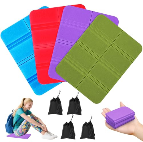 Nadisean 4er Pack Sitzkissen Outdoor Faltbar, 4 Farben Sitzunterlage Outdoor Wetterfest, Thermo Sitzkissen Faltbar mit 4 Aufbewahrungstasche, Sitzmatte Outdoor für Wandern Tribüne Picknick Camping