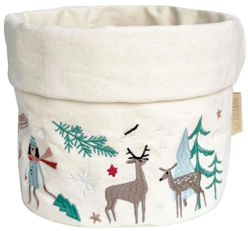 Papierdrachen Brotkorb aus Stoff - Weihnachten 2025 - mit Stickerei - Beige - Baumwolle - langlebig - zum Aufbewahren von Gebäck - Tischdekoration - Utensilo