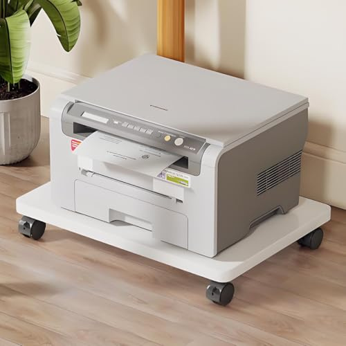 YVYKFZD Druckerständer für unter den Schreibtisch, mobiler Druckertisch mit 4 Lenkrollen, kompakter Druckerhalter auf Rollen, offenes Druckerwagen für das Home Office(Wit,50x45x6.2cm)