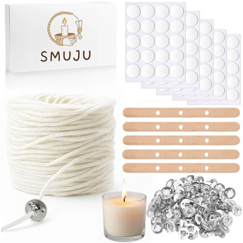 100m Kerzendocht Dochte für Kerzen, Kerzendochte für Kerzen, Kerzen Selber Machen Set, Candle Making Kit, Docht für Kerzen mit Dochthalter und Aufkleber für Kerzenherstellung Weihnachten Duftkerzen