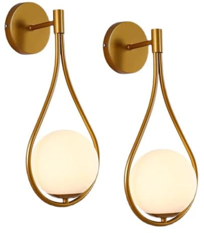 Pink Palm Aplique de Pared de latón Dorado y Blanco de Mediados de Siglo con Forma de Globo para mesita de Noche, Sala de Estar, lámpara de Pared de Vidrio con diseño Moderno de Gota