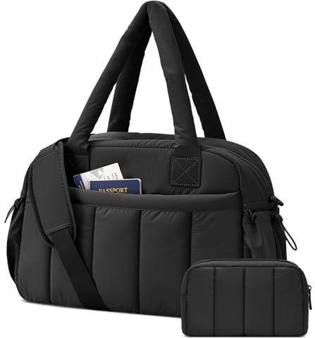 oscaurt Resväska buffer sportväska 24 l weekender dam vikbar handbagage blöjväska resa duffle bag med PVC våt väska gym väska, svart, 42 x 19 x 30 cm