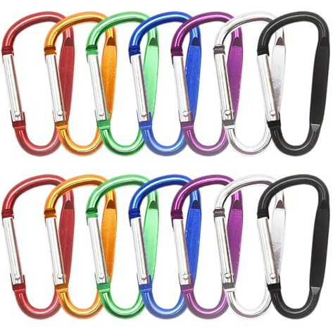 14 Pezzi Moschettoni, Moschettone in Alluminio Forma a D, Moschettoni con Tappo a Vite Colorati, per Campeggio, Pesca, Trekking o Viaggio ECC