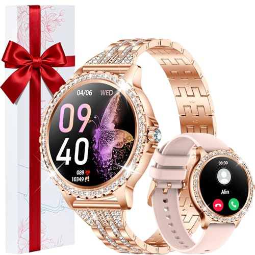 CIVO Reloj Inteligente Mujer Redondo: Llamadas Bluetooth Smart Watch Compatible Android iOS - Oro Rosa Podometro Smartwatch Mujer