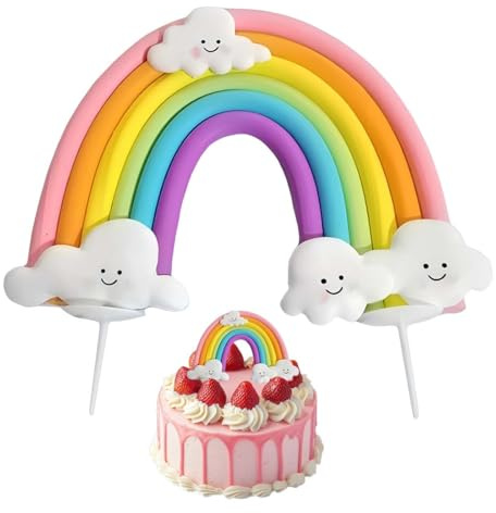 UIEXAY Regenbogen Tortendeko Geburtstag, Weicher Keramik Kuchen Topper, Personalisierte Tortenverzierung Für Kindergeburtstag, Bunte Tortendekoration Für Kinder Mädchen Jungen Geburtstag Rainbow Deko