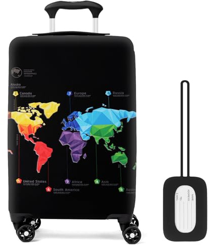 Wsetyy Luggage Cover Protectors, Large Suitcase Cover Protectors with Luggage Tag, Travel Essentials Scratch-Resistant Dustproof Splash-proof (Map-1, Fit 26-28in)