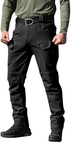 Pantaloncini da uomo impermeabili in pile foderati per escursionismo - pantaloni termici imbottiti e rinforzati, pantaloni cargo da esterno invernali elasticizzati, pantaloni da avventura resistenti