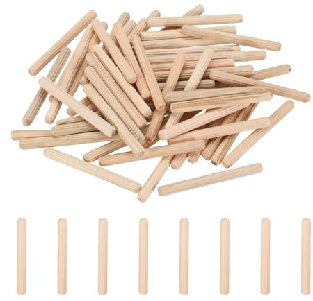 PATIKIL 68 Pcs Clavijas De Madera De 1/4 De Pulgada De Diámetro 2.36 Pulgadas De Largo Clavijas De Madera Dura Con Ranuras Para Muebles Carpintería Y Manualidades DIY