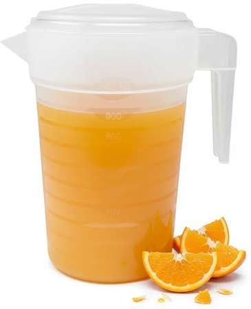 1L Food Grade Plastic Jug – Microwave Safe, Freezer Safe, BPA-Free, Perfect for Juice, Water, Stock Gravy, Homebrew Liquids, Clear Plastic Pitcher for Serving & Storage