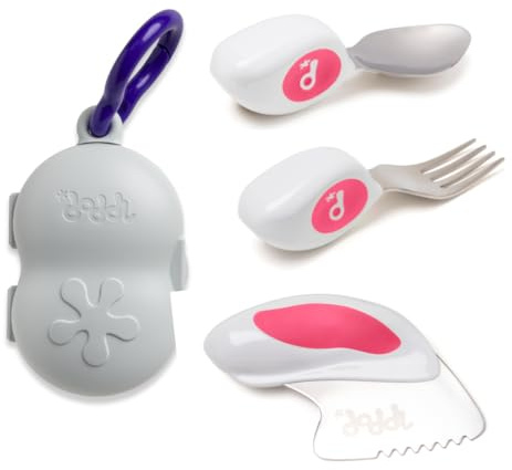 doddl Toddler Cutlery Set (2–4 Years) – 3-Piece Knife, Fork & Spoon – Safe Cutting & Big-Kid Grip (Magenta + Case)