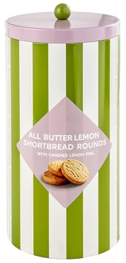 All Butter British Lemon Shortbread Round Biscuits with Candied Lemon Peel in a Decorative Summer Gift Tin, 150g