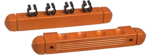 Winsport Billard Queue Wandhalter 2-teilig, für 4 Queues, Billardqueue Halterung aus hochwertigem Rubberwood/Holz braun