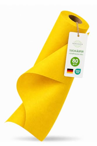 Sensalux Tischläufer Vlies 30 cm x 25 m Gelb, abwaschbar | wasserabweisend, stoffähnliches Tischband, OEKO-TEX, Party Hochzeit Catering Event