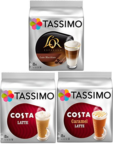 Tassimo 3 Latte Bundle Costa Latte + Costa Caramel + Lor Latte Macchiato