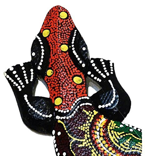 Gecko Echse Deko Figur Wanddeko Holzfigur Wandfigur Afrika Asia punktbemalt dotpainting Salamander Größe S