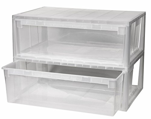 2 Stück Schubladenboxen mit Nutzvolumen 36 Liter pro Box. Passend für z.B. Pullover, Shirts, Hosen, Papier, etc.Maße pro Box: 59,6 x 39 x 21,3 cm