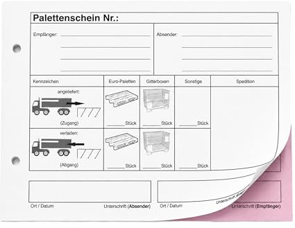 10x Palettenschein Block DIN A5 | Lademittelnachweis | Lademittelschein | Palettentauschblock | 2-fach selbstdurchschreibend (23076)