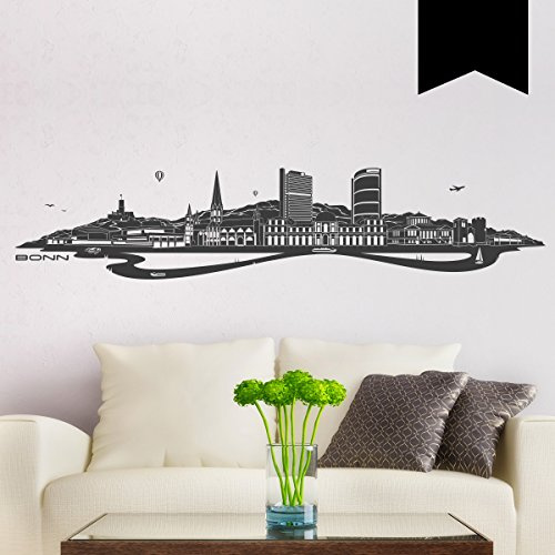 WANDKINGS Wandtattoo - Skyline Bonn (mit Fluss) - 125 x 26 cm - Schwarz - Wähle aus 6 Größen & 35 Farben