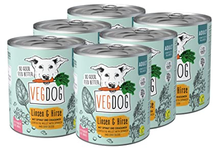 VEGDOG Vuxna hundar våt mat, 6-pack 800 g burk, veganskt helfoder allergivänligt, spannmålsfritt hundfoder fuktig, känslig och senior, för allergiker