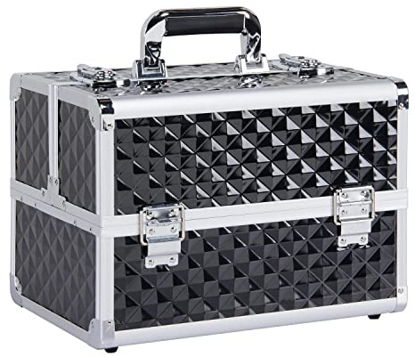 Yaheetech Beauty Case Make Up da Viaggio Valigetta Porta Trucchi Estetista Professionale Cosmetici 6 Vassoi Divisori Regolabili 34,7 x 22,2 x 25 cm Nero