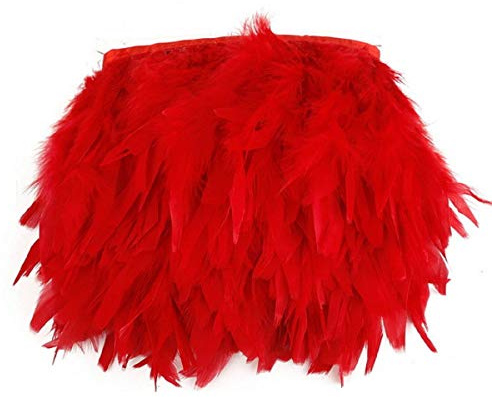 Yalulu 2 Meter Feder Fringe Trim Gürtel Federborte Band Federbesatz Federfranse Nähen Kostüm Deko (Rot)