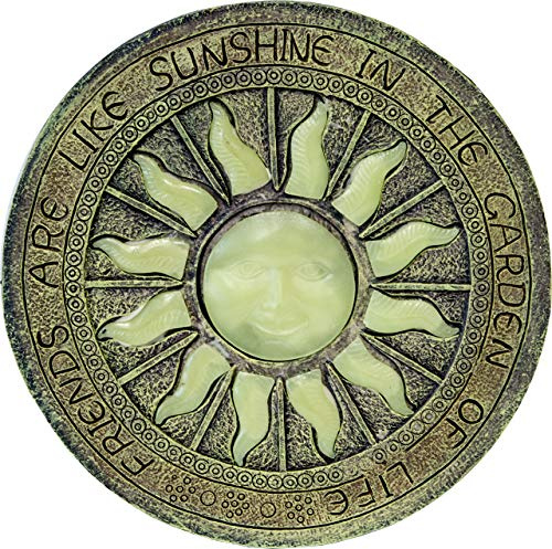 Lemodo Trittstein, Motiv Sonne, leuchtet im Dunkeln, Polyresin, Dekostein für Außenbereich